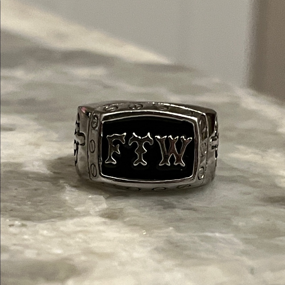 Silver w/ Black Enamel “FTW” / F*CK THE WORLD Stainless steel biker ring